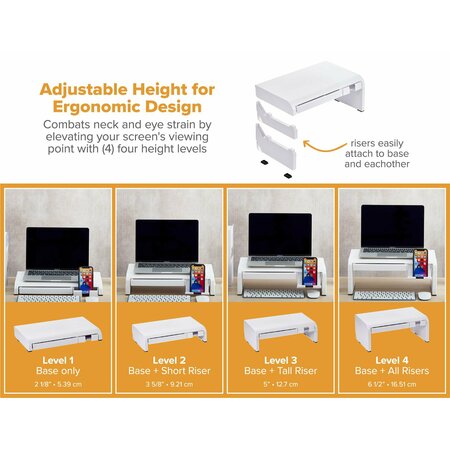 Bostitch Konnect Adjustable Monitor Riser with Drawer & Cell Phone Holder, White KT2-STANDX-WHT